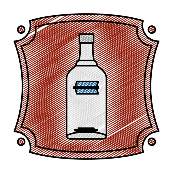 Doodle Emblem Mit Wodka Schnaps Flasche Getränkevektor Illustration — Stockvektor