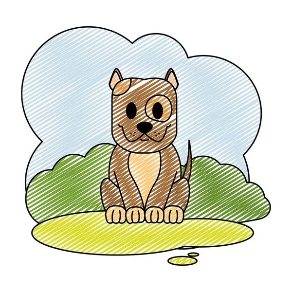 Doodle Lindo Perro Mascota Animal Paisaje Vector Ilustración — Archivo Imágenes Vectoriales