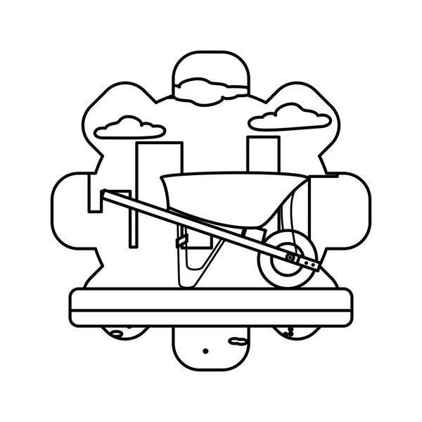 Linie Schubkarre Ausrüstung Bau Industrie Service Vektor Illustration — Stockvektor