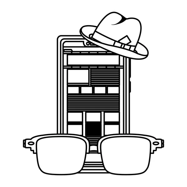 Line Smartphone Technology Elegant Hat Glasses Vector Illustration — Stock Vector