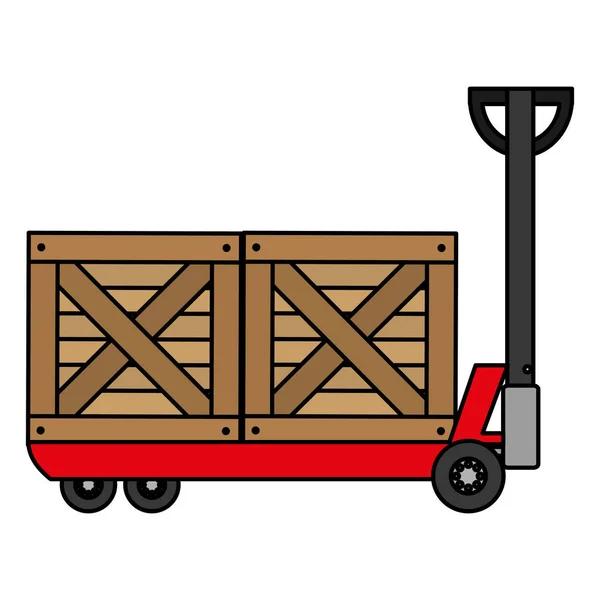 Color Delivery Trolleys Delivery Wood Boxes Vector Illustration — Stock Vector