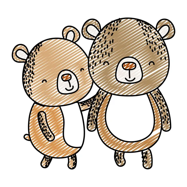 Couple Doodle Ours Ensemble Mignon Animal Vecteur Illustration — Image vectorielle