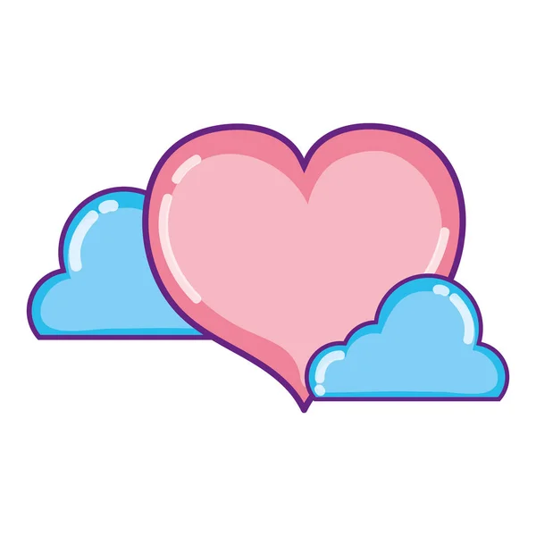 Forme Coeur Symbole Amour Avec Nuages Illustration Vectorielle — Image vectorielle