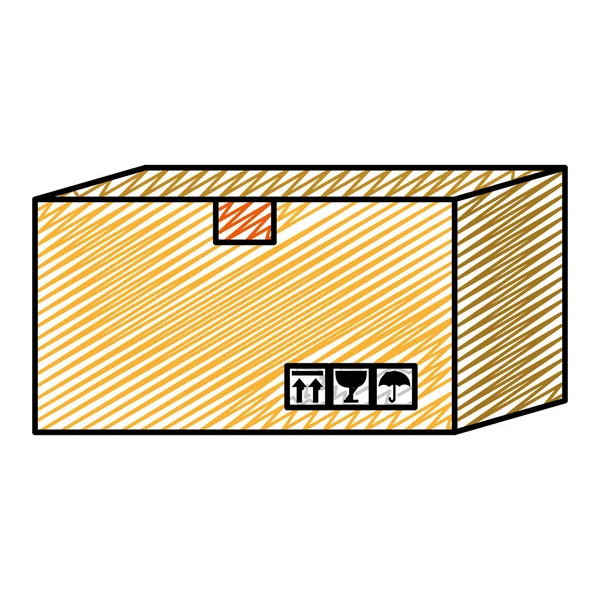 Büyük Bir Kutu Paket Boş Ürün Vektör Çizim Doodle — Stok Vektör