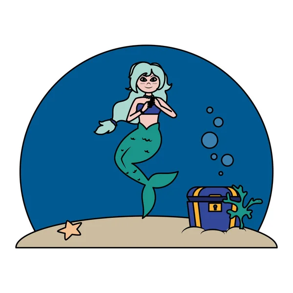 Cor Sirene Mulher Sob Mar Com Alga Marinha Vetor Ilustração — Vetor de Stock