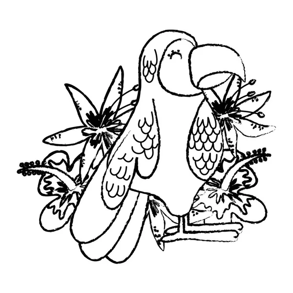 Pájaro Loro Belleza Grunge Con Plantas Tropicales Vector Ilustración — Vector de stock