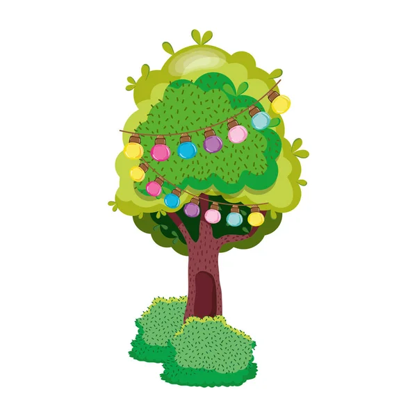 Árbol Con Hojas Ramas Bulbos Colgando Ilustración Vectorial — Archivo Imágenes Vectoriales