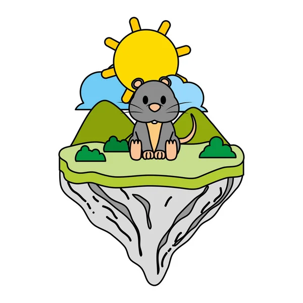 Kolor Ładny Myszy Zwierząt Float Wyspa Wektorowych Ilustracji — Wektor stockowy