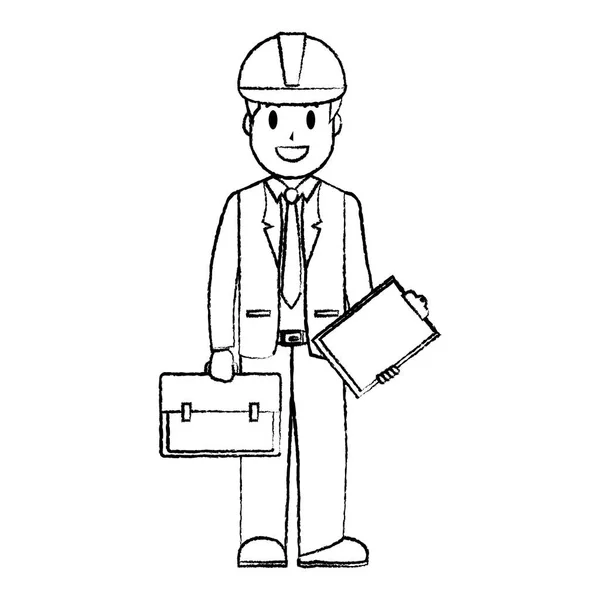 Grunge Businessman Office Tools Helmet Protection Vector Illustration — Stock Vector