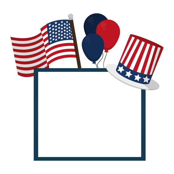 Флаг США рамы с пузырями и векторной иллюстрацией нации шляпы
