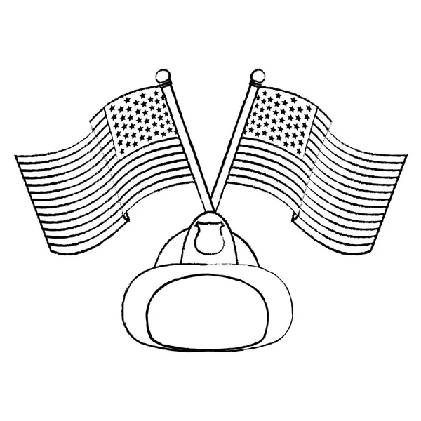 Grunge Firefighter Helmet Usa Flags Nation Vector Illustration — Stock Vector