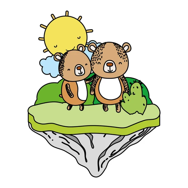 Para Kolor Niedźwiedź Zwierzęta Ilustracji Wektor Wyspa Float — Wektor stockowy