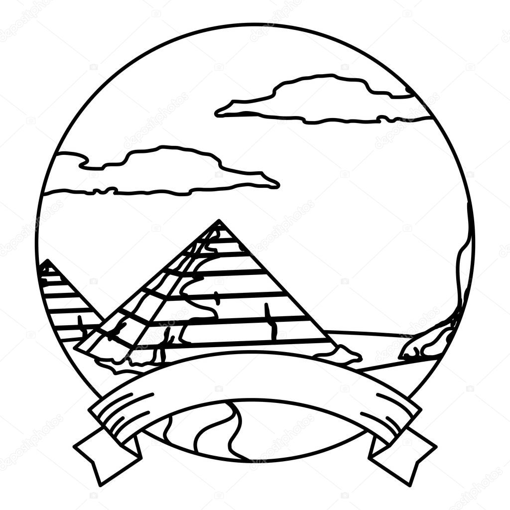 line desert egypt pyramid landscape with ribbon vector illustration