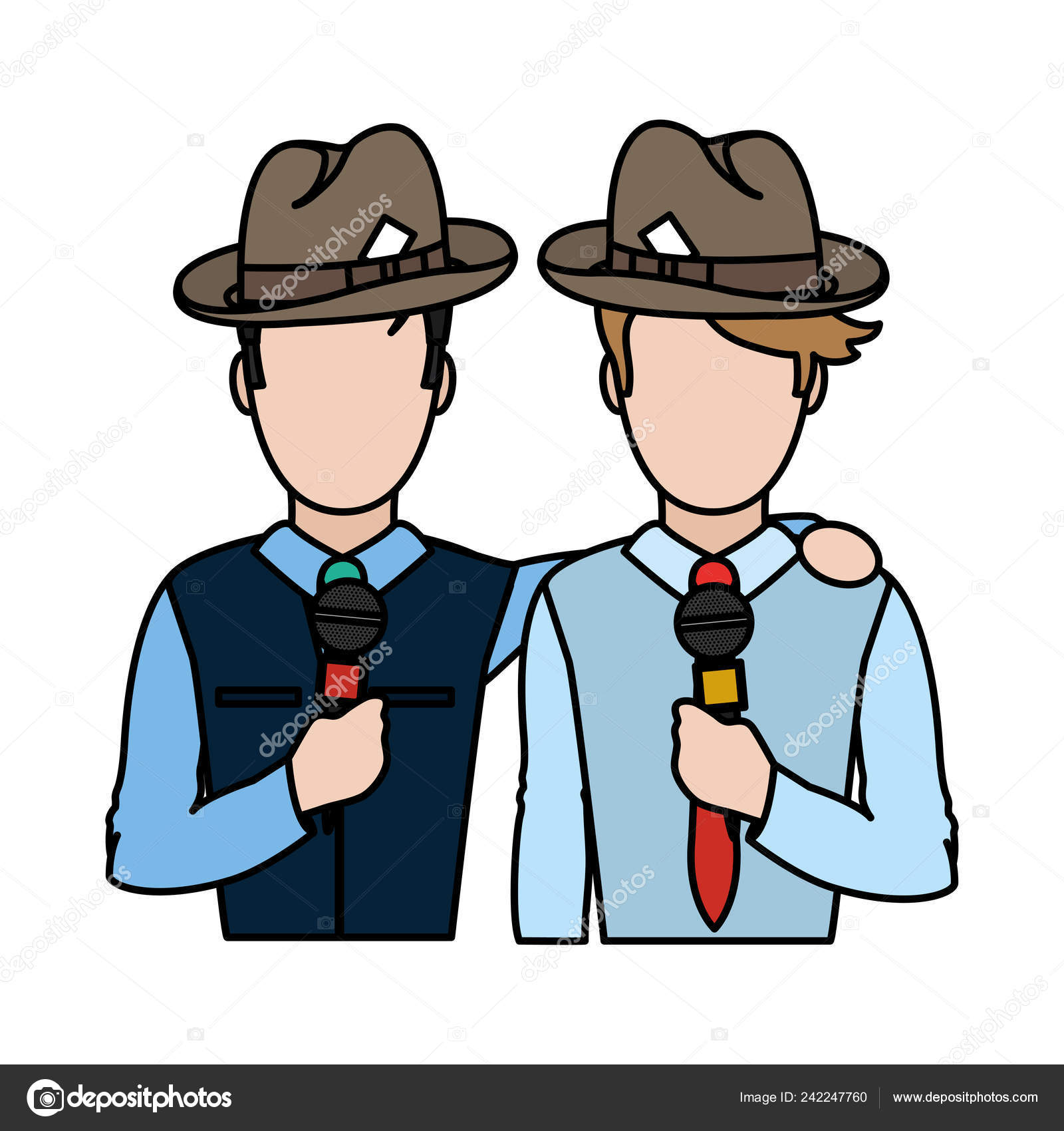 Color Professional Partner Journalist Hat Microphone Vector