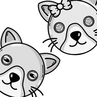 satır şirin kedi kadın baş kalpler gözlü illüstrasyon vektör