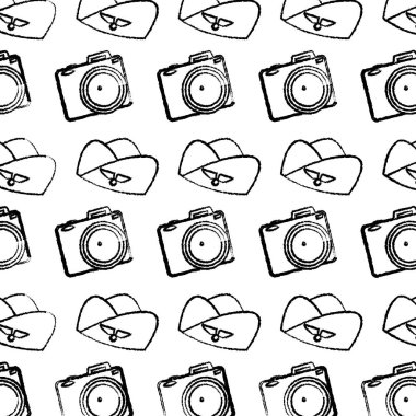 Grunge dijital fotoğraf makinesi ve hostes şapka arka plan illüstrasyon vektör