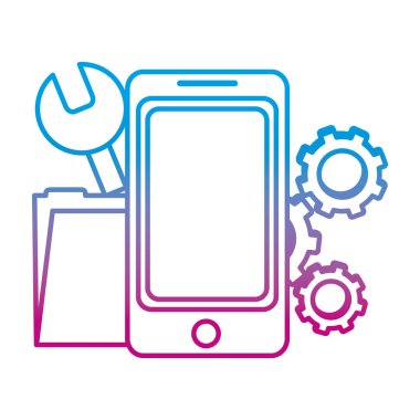 Sanayi ekipmanları ve klasör dosya vektör çizim ile bozulmuş satır smartphone