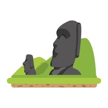 Moai HEYEL Paskalya Adası ve dağlar vektör çizim üzerinden