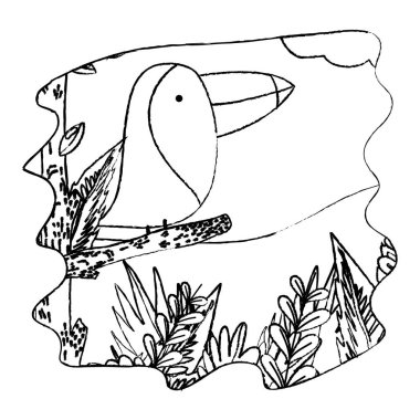 Grunge sevimli toucan kuş hayvan orman vektör çizim