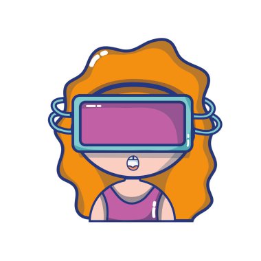 sanal video oyun vektör çizim için 3d gözlük ile gri tonlamalı kız