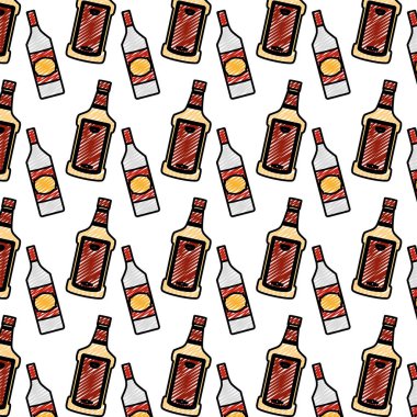 tekila ve likör likör şişesi arka plan vektör çizim doodle
