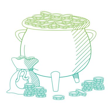 nakit para vektör çizim bozulmuş satır pot kazan ve sikke çanta