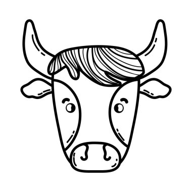 satır şirin inek baş çiftlik hayvan vektör çizim