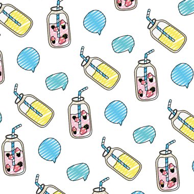 Doodle güler yüzlü içecekler sohbet kabarcıklar arka plan vektör çizim ile