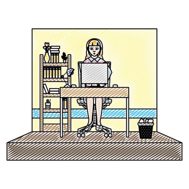 işkadını müdür ofis ve dosya dolabı vektör çizim doodle