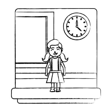 Grunge sevimli kız öğrenci okul sınıf vektör çizim