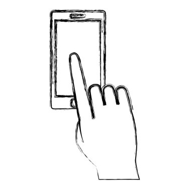 Grunge parmak dokunun elektronik ekran martphone teknoloji vektör çizim