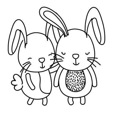 satır çift birlikte sevimli hayvan vektör çizim tavşan