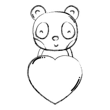 Grunge panda kalp sevgili işaretiyle erkek illüstrasyon vektör