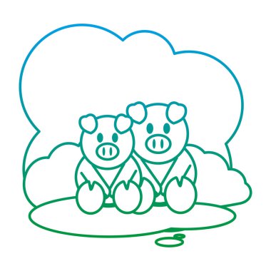 bozulmuş satırı çift domuz çiftlik hayvanı manzara vektör çizim