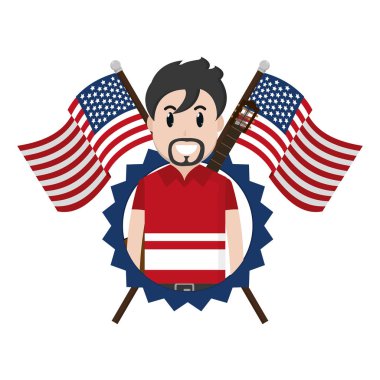 müzisyen ABD bayrakları ve ulus amblemi vektör çizim ile