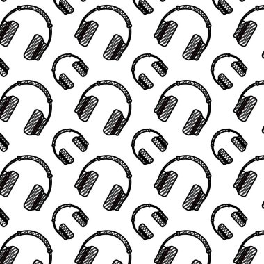 müzik kulaklık nesne teknoloji arka plan vektör çizim doodle