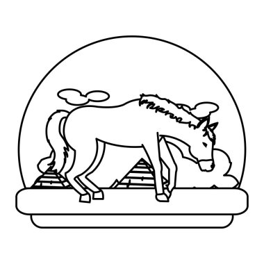 Piramit vektör çizim satırı çöl at seyahat ve doğa