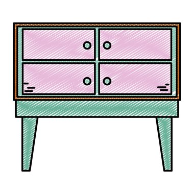 Doodle iç ahşap şifoniyer ev tasarım vektör çizim