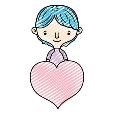 sevimli erkek saç modeli ile tutku kalp vektör çizim doodle