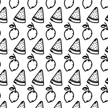 satır lezzetli karpuz ve limon meyve arka plan vektör çizim