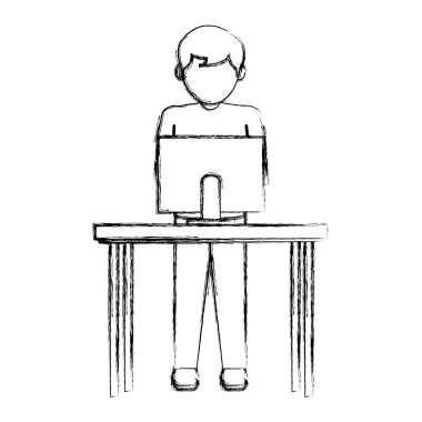 ahşap Resepsiyon vektör çizim içinde elektronik bilgisayar çocukla grunge