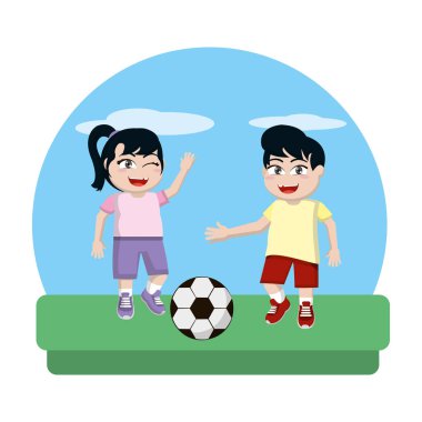 kız ve erkek sprot futbol oynamak illüstrasyon vektör