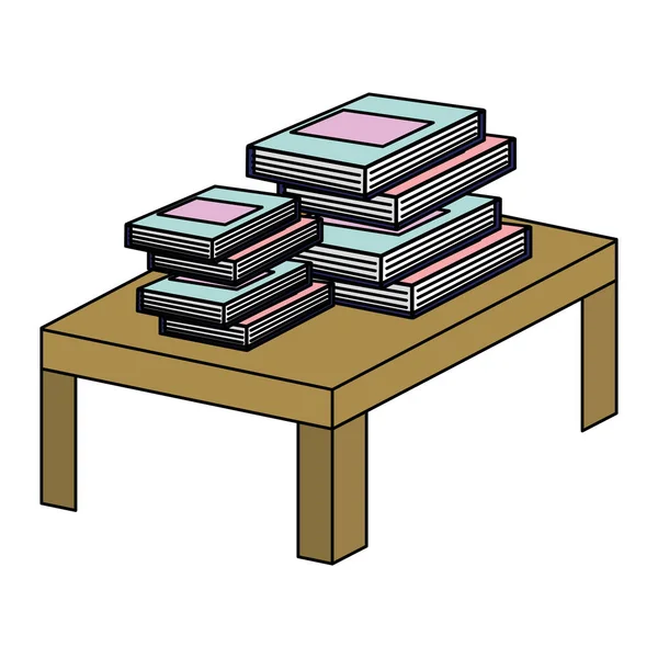 Farbe Schließen Bücher Bildungsobjekt Der Holz Tabelle Vektor Illustration — Stockvektor