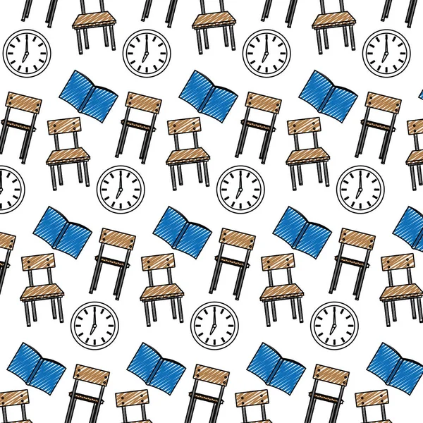 Doodle Silla Con Reloj Libro Utensil Fondo Vector Ilustración — Archivo Imágenes Vectoriales