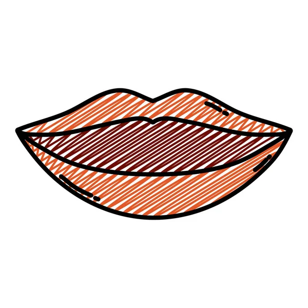 Doodle Skönhet Munnen Med Makeup Läppar Stil Vektorillustration — Stock vektor