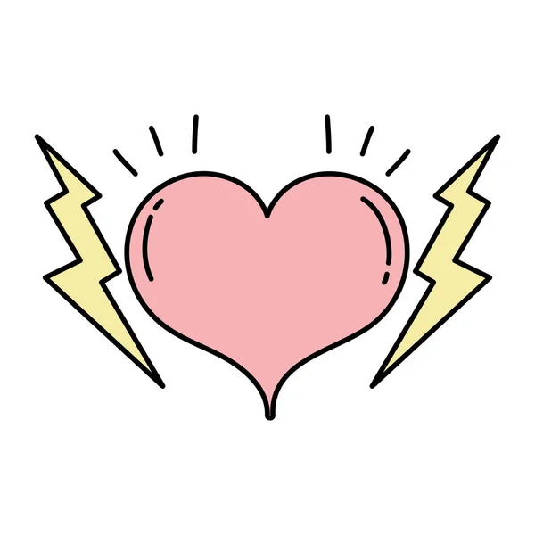 Cor Coração Símbolo Amor Paixão Com Trovões Vetor Ilustração — Vetor de Stock