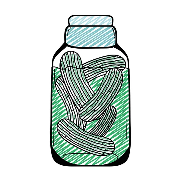 Doodle Gesunden Gurkensaft Natur Glas Vektor Illustration — Stockvektor