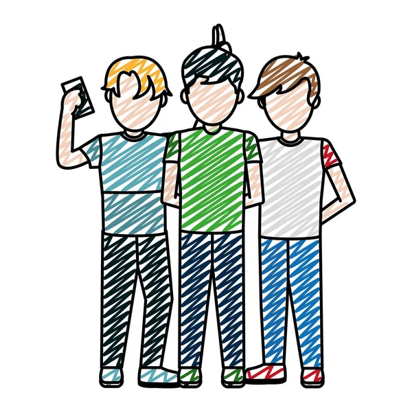 Doodle Kinder Jungen Spielen Mit Sozialen Smartphone Vektor Illustration — Stockvektor