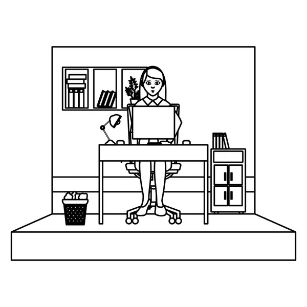 Line Elegant Businesswoman Office File Cabinet Vector Illustration — Stock Vector