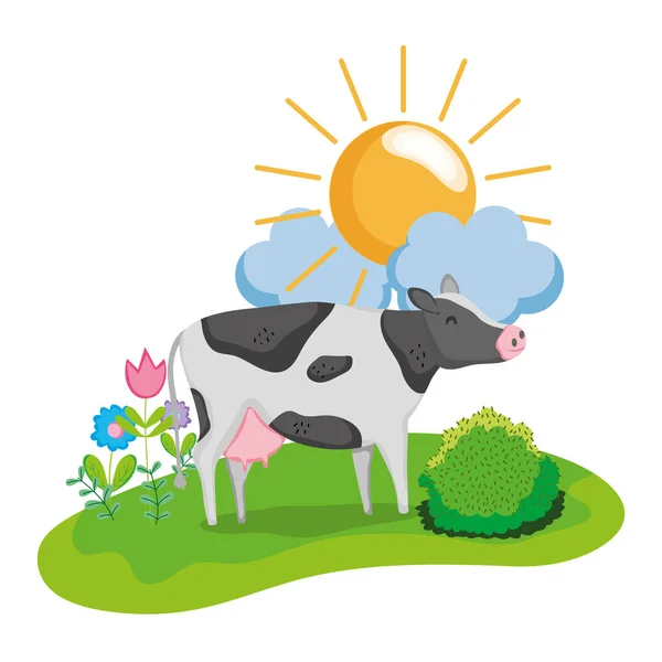 Pěkná Kráva Zvíře Chůzi Farma Vektorové Ilustrace — Stockový vektor